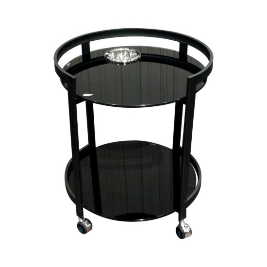 Round black tempered glass serving table D3 image