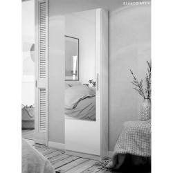 Tall Shoe Cabinet with Mirror, 16 Pairs (White)