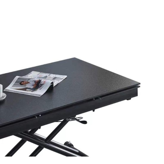 שולחן טרנספורמר מזכוכית, צבע שחור, אורך 120 ס