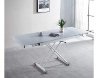 שולחן טרנספורמר מזכוכית, צבע לבן, אורך 120 ס