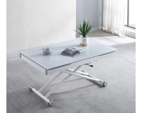 שולחן טרנספורמר מזכוכית, צבע לבן, אורך 120 ס