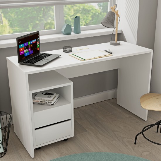 שולחן כתיבה עם שידה AGAPI White. ריהוט, רהיטים זולים, ריהוט ארגוני, ריהוט משרדי, שולחנות מחשב וכתיבה, שולחנות מחשב וכתיבה, שולחנות כתיבה ומחשב.