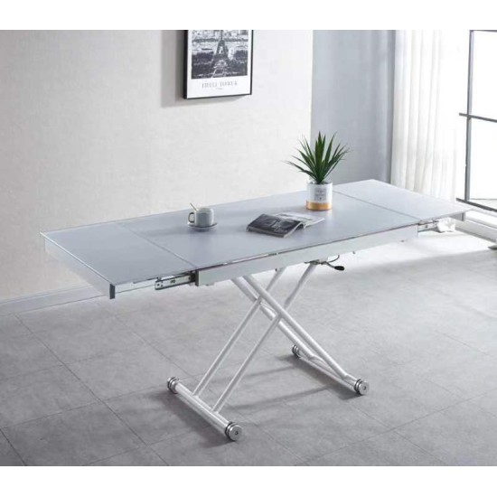 Стеклянный стол трансформер, цвет белый, длина 100 см