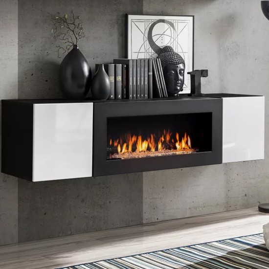 Hanging chest of drawers FLY with bio fireplace - Black/White image