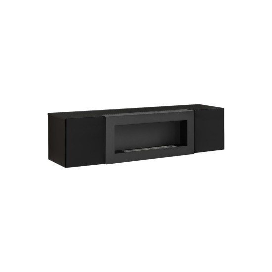 Hanging wall unit FLY M2 with biofireplace and lighting - Black image