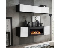 Hanging wall unit FLY N1 with biofireplace - Black / White image