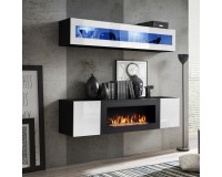 Hanging wall unit FLY N2 with biofireplace and lighting - Black / White image
