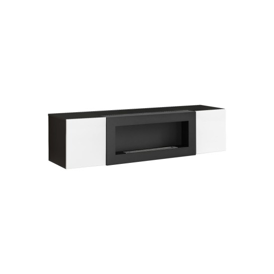 Hanging wall unit FLY N2 with biofireplace and lighting - Black / White image