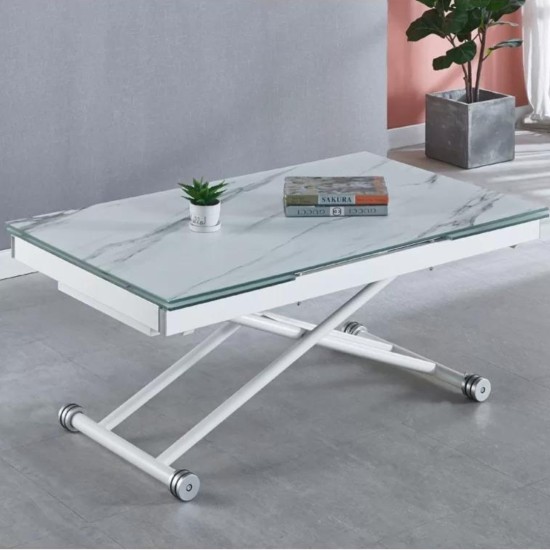 Glass Table Transformer, white marble color, length 120 cm Furniture, Transforming Tables, Tables and Chairs, Glass Tables, Tables, Fast Delivery image