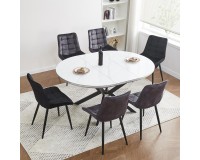 שולחן עגול להרחבה עם פלטת קרמיקה לבנה דגם DT-193-WHITE. ריהוט, שולחנות וכסאות, שולחנות מטבח, שולחנות עגולים, שולחנות קרמיקה.