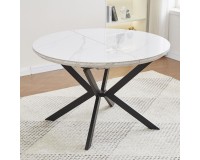 פינת אוכל מודרנית - שולחן עגול עם פלטת קרמיקה לבנה DT-193-WHITE ו-4 כסאות . ריהוט, פינות אוכל, שולחנות וכסאות, שולחנות עגולים, שולחנות קרמיקה.