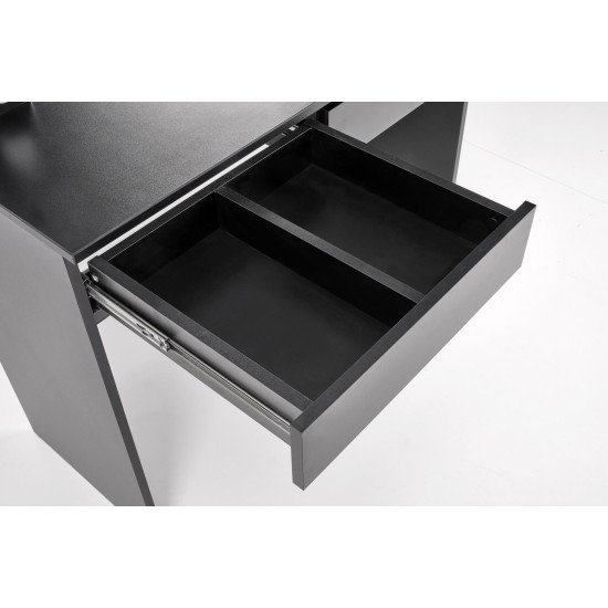 שולחן איפור קטן HOLLY שחור, עם מראה ותאורה, רוחב 94 ס"מ