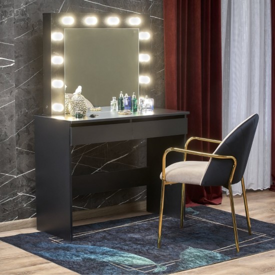 Small dressing table HOLLY black, with mirror and lighting, width 94 cm image