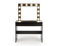 שולחן איפור קטן HOLLY שחור, עם מראה ותאורה, רוחב 94 ס"מ