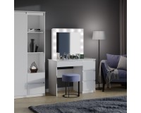 Маленький туалетный столик MARY белого цвета, с зеркалом и подсветкой, шириной 98 см, ящики справа