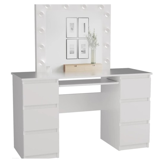 שולחן איפור MARY DOUBLE לבן, עם מראה ותאורה. ריהוט, רהיטים זולים, ריהוט ארגוני, שולחנות איפור.