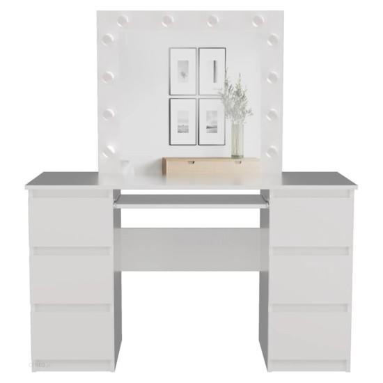 שולחן איפור MARY DOUBLE לבן, עם מראה ותאורה. ריהוט, רהיטים זולים, ריהוט ארגוני, שולחנות איפור.