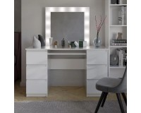 Dressing table MARY DOUBLE white, with mirror and lighting image