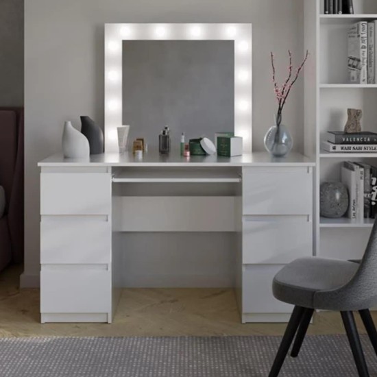 Dressing table MARY DOUBLE white, with mirror and lighting image