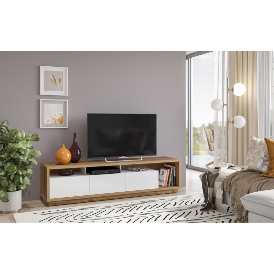 TV Cabinet CELINE 40, Wotan Oak / White Glossy Furniture, Living Room Furniture, Modern Furniture Wall Units, Modular Furniture, TV Stands, Collection CELINE image