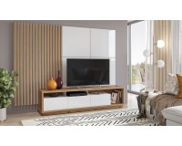 CELINE 10 Wall Unit with Slats and TV Panel, Wotan Oak / White Glossy Furniture, Living Room Furniture, Modern Furniture Wall Units, Modular Furniture, TV Stands, Collection CELINE image