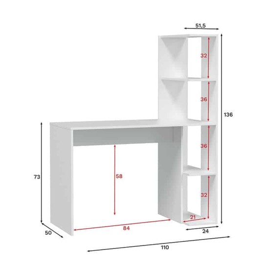 WS DOUBLE Writing Desk with Bookshelf (White) Furniture, Budget Furniture, Children's Furniture, Wall Shelves, Computer and Writing Tables, Computer and Writing Tables, Bookcases, Fast Delivery, Do it yourself (D.I.Y), Computer Desks and Bookcases, Writing Desk and Computer Desks , Desks, Computer D