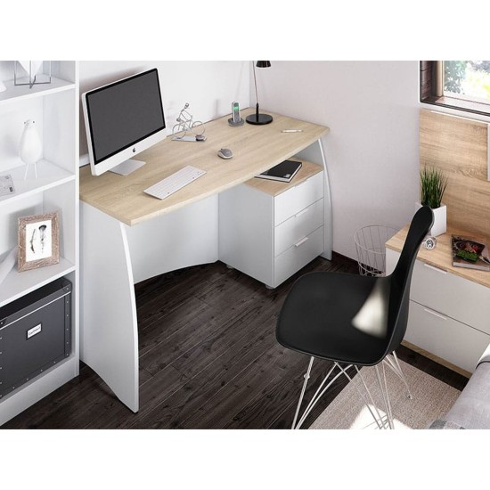 ESTIL Writing Desk with 3-Drawer Pedestal (White) image