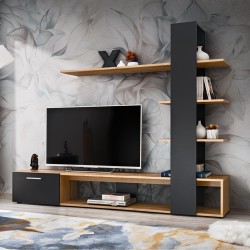 ECO living room wall unit, Wotan body / matt black fronts