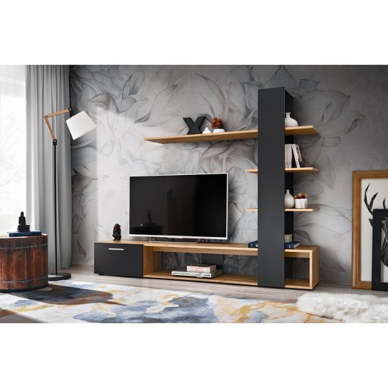 ECO living room wall unit, Wotan body / matt black fronts Furniture, Living Room Furniture, Modern Furniture Wall Units, Fast Delivery, Wall Units image