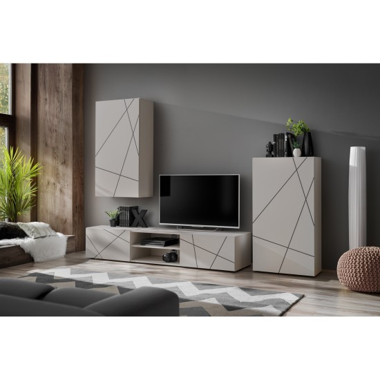 Showing image for GEO II living room wall unit, cashmere with a black printed pattern GEO II living room wall unit, cashmere with a black printed pattern image
