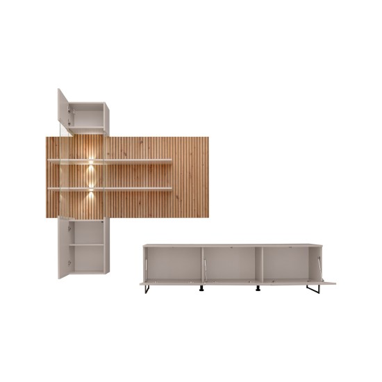 Стенка GUSTO LUX A в гостиную, кашемир и дуб Artisan