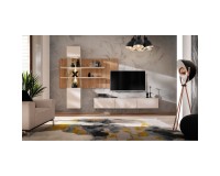Стенка GUSTO LUX B в гостиную, кашемир и дуб Artisan
