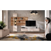 Стенка GUSTO LUX B в гостиную, кашемир и дуб Artisan