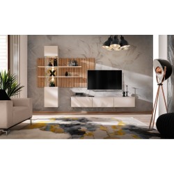 Стенка GUSTO LUX B в гостиную, кашемир и дуб Artisan