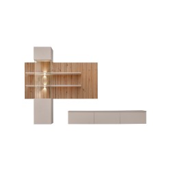 Стенка GUSTO LUX B в гостиную, кашемир и дуб Artisan