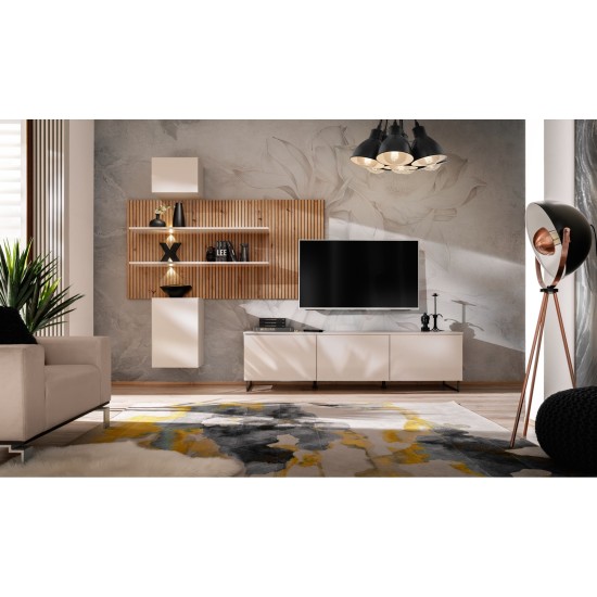 Стенка GUSTO PW A в гостиную, кашемир и дуб Artisan