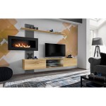 FLAME B living room wall unit, anthracite and Flagstaff oak