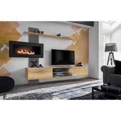 FLAME B living room wall unit, anthracite and Flagstaff oak