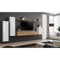 מזנון לסלון SWITCH I, לבן מבריק עם אלון Wotan, חזיתות למלה