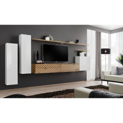 SWITCH I hanging wall unit, white gloss with Wotan oak, slatted fronts