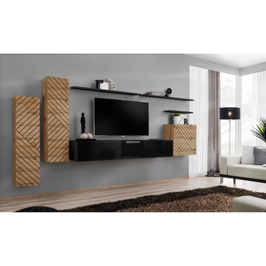 מזנון לסלון SWITCH I, אלון Wotan עם שחור מבריק, חזיתות למלה