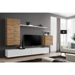 SWITCH II hanging wall unit, Wotan oak with white gloss, slatted fronts