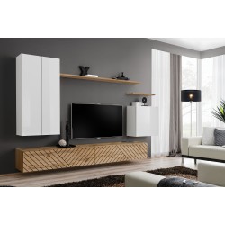 SWITCH II hanging wall unit, white gloss with Wotan oak, slatted fronts