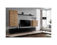 מזנון לסלון SWITCH II, אלון Wotan עם שחור מבריק, חזיתות למלה