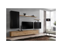 מזנון לסלון SWITCH II, שחור מבריק עם אלון Wotan, חזיתות למלה