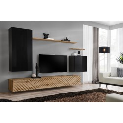 SWITCH II hanging wall unit, black gloss with Wotan oak, slatted fronts