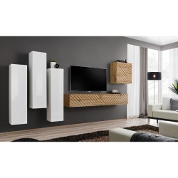 SWITCH III hanging wall unit, white gloss with Wotan oak, slatted fronts