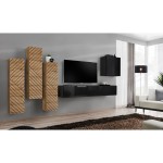 מזנון לסלון SWITCH III, אלון Wotan עם שחור מבריק, חזיתות למלה