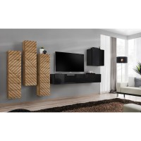 מזנון לסלון SWITCH III, אלון Wotan עם שחור מבריק, חזיתות למלה