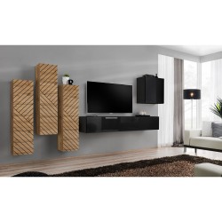 SWITCH III hanging wall unit, Wotan oak with black gloss, slatted fronts